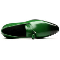 Handmade Green Tassel Loafer Slip On Derby Burnished Toe Genuine Leather Shoes - Thumbnail 3