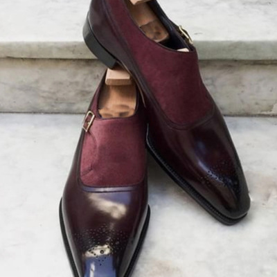 Decent formal burgundy handmade party wear shoes in genuine suede leather for men