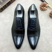 Handmade brogue toe dress shoes, men navy blue & black shoes, formal oxford shoe - Thumbnail 1