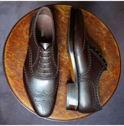 Handmade Men Wing Tip Brogue Lace Up Dress Shoes, Real Leather Office Shoes