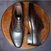 Handmade Men Wing Tip Brogue Lace Up Dress Shoes, Real Leather Office Shoes - Thumbnail 1