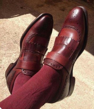 Handmade Men's Brogue Fringes, Monk Strap Dress Shoes, Real Leather Shoes