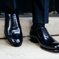 Official Pairs Black Patina Wholecut Lace Up Fastening Premium Leather Dress Shoes For Men - Thumbnail 4