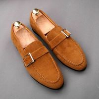 Handmade men monk strap shoes, men tan suede dress shoes, moccasin shoes mens - Thumbnail 4