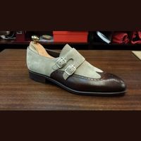 Monk Men Two Tone Wingtip Brogue Formal Shoes, Two Toned Dress Shoes for mens - Thumbnail 1