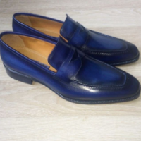 Handmade Men's Shaded Blue Formal Moccasin Dress Shoes, Real Leather Shoes - Thumbnail 1