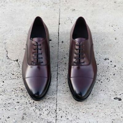 Handmade men's brown lace up business dress shoes, real leather shoes
