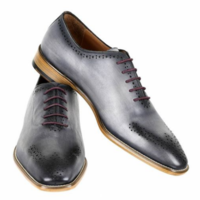 Handmade Men's Burnished Gray Brogue Lace Up Dress Shoes, Real Leather Shoes. - Thumbnail 4