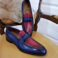 Handmade Men's Two Tone Formal Moccasin Dress Shoes, Real Leather Shoes - Thumbnail 1