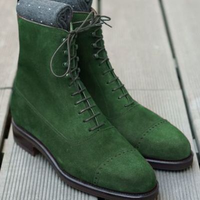 New handmade oxford best green suede cap toe ankle high lace up dress fashion boot - Thumbnail 2