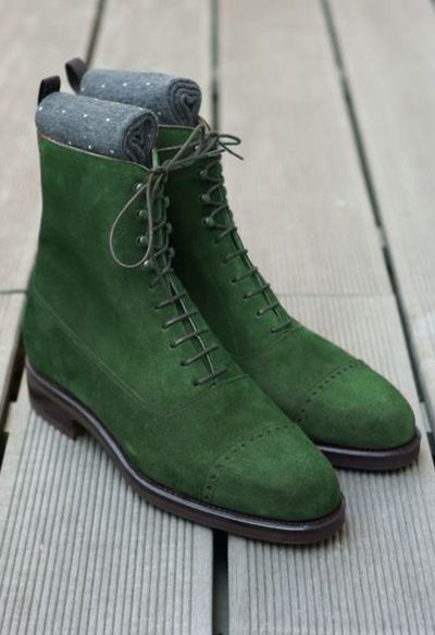 New Handmade Oxford Best Green Suede Cap Toe Ankle High Lace Up Dress Fashion Boot