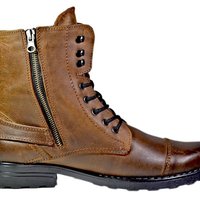 Men’s Stylish Handmade Two-Tone Brown Lace Up Boots, Men’s Cap Toe Side Zip Ankle High Boots - Thumbnail 1