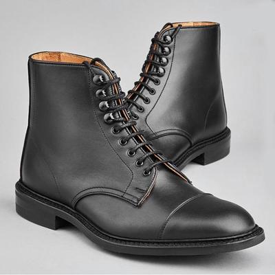Men’s handmade elegant black ankle high leather boots, men’s cap toe lace up casual boots - Thumbnail 4