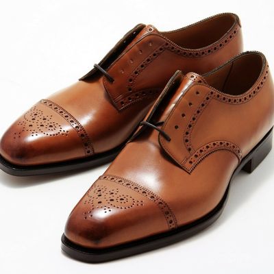 Mens genuine leather handmade hollow out oxfords leather shoes business