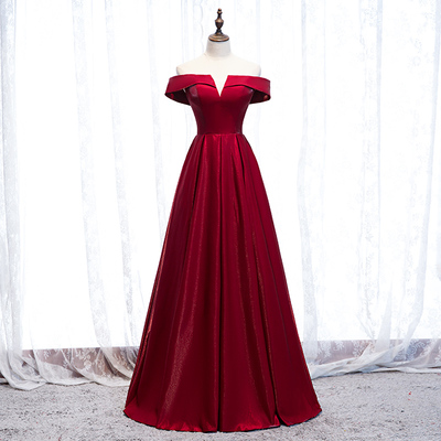 Burgundy long prom dress simple evening dress
