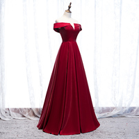 Burgundy long prom dress simple evening dress - Thumbnail 1