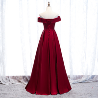 Burgundy long prom dress simple evening dress - Thumbnail 2