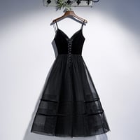 Black v neck tulle short prom dress hoco dress - Thumbnail 3