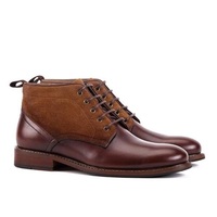 Handmade Men’s Brogue Ankle High Boot,Tan Brown Leather & Suede LaceUp Boot - Thumbnail 1