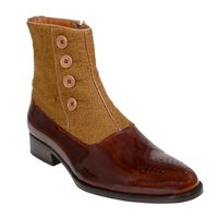 HANDMADE BUTTON BOOT BROWN WOODEN AND FABRIC MEN BOOTS - Thumbnail 1
