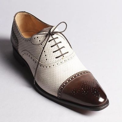 New handmade men’s in white and brown color brogue handmade leather dress shoe