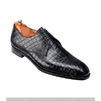 Handmade men’s black croc leather lace-up shoes custom leather whole cut shoes - Thumbnail 1
