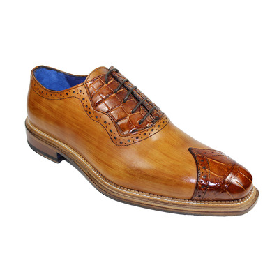 New handmade men’s shoes cognac alligator and calf-skin leather oxfords