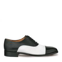 Handmade Men’s Shoes Black and White Calf-Skin Leather Oxfords Shoes - Thumbnail 1