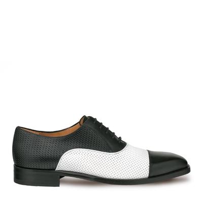 Handmade men’s shoes black and white calf-skin leather oxfords shoes