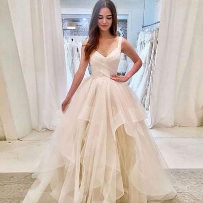 Charming prom dress,tulle prom dress,v-neck prom dress,champagne prom dress ,428 - Thumbnail 4