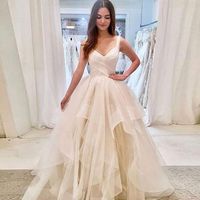 Charming Prom Dress,Tulle Prom Dress,V-Neck Prom Dress,Champagne Prom Dress ,428 - Thumbnail 1