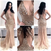 Gold Heavy Beaded Mermaid Prom Dress,Charming Beaded Evening Dress,Prom Dresses,431 - Thumbnail 2