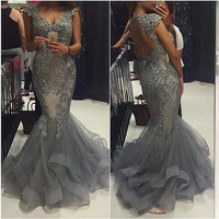 Beading Backless Mermaid Sexy Long Prom Dress,Evening Dress,Prom Dresses,432 - Thumbnail 1