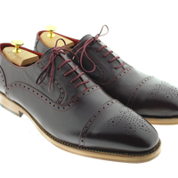 NEW DARK BORDO CLASSIC HANDMADE OXFORDS SHOES - Thumbnail 4