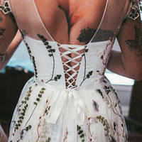 Flower wedding dress in white, Floral wedding dress with sleeves, White Bridal gown, White wedding gown, Tulle wedding dress long，437 - Thumbnail 2