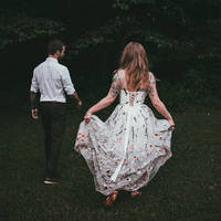 Flower wedding dress in white, Floral wedding dress with sleeves, White Bridal gown, White wedding gown, Tulle wedding dress long，437 - Thumbnail 3