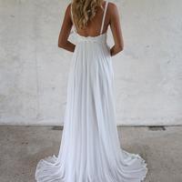 Elegant A-Line V Neck Open Back White Lace Beach Wedding Dresses,Simple Wedding Gown,439 - Thumbnail 2