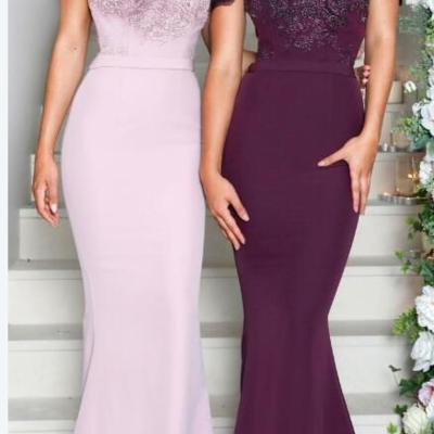 Mermaid off the shoulder elastic satin long bridesmaid dress with appliques,440 - Thumbnail 5