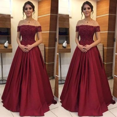 Off the Shoulder Burgundy Lace Prom Dresses,Evening Dresses,2019 Prom Dresses,Elegant Prom Dresses，441