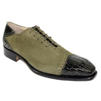 New Handmade Men Olive Genuine Alligator / Suede Oxford Shoes. - Thumbnail 1