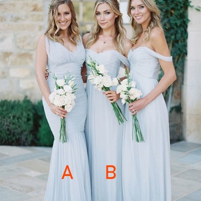Elegant off the shoulder sky light blue chiffon pleat bridesmaid dresses,446 - Thumbnail 3