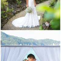 2019 Lace Spaghetti Straps Wedding Dresses Mermaid Court Train Open Back,447 - Thumbnail 1