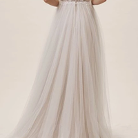 2019 New A-Line V Neck Open Back Ivory Tulle Wedding Dresses with Lace,Beach Wedding Gown,448 - Thumbnail 1