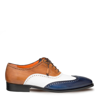 New Handmade Men’s Brown / White / Blue Calf-Skin Leather Oxfords Shoes - Thumbnail 1