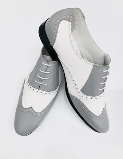 New Handmade Men’s Grey Leather Two Toned Wing Tip Oxford Lace up Shoe