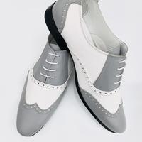 New Handmade Men’s Grey Leather Two Toned Wing Tip Oxford Lace up Shoe - Thumbnail 4