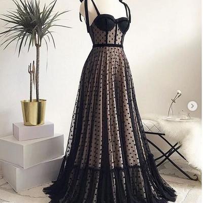 1950s vintage a line prom dresses sweetheart black polka dots evening formal gowns,452
