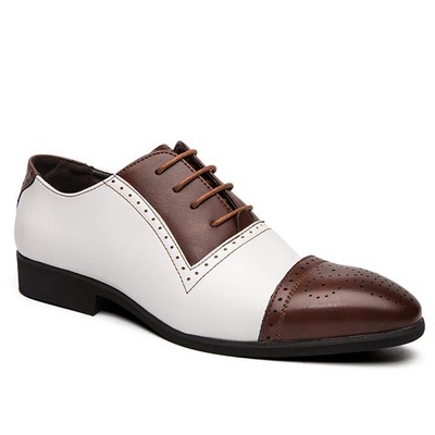 New handmade men white brown two tone brogue oxford dress shoes