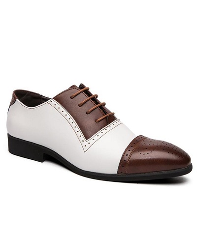 New Handmade Men White Brown Two Tone Brogue Oxford Dress Shoes