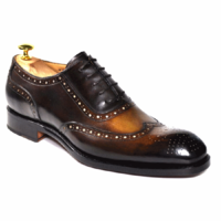 Men’s New Handmade Wingtip Oxfords Cognac Shoes - Thumbnail 4